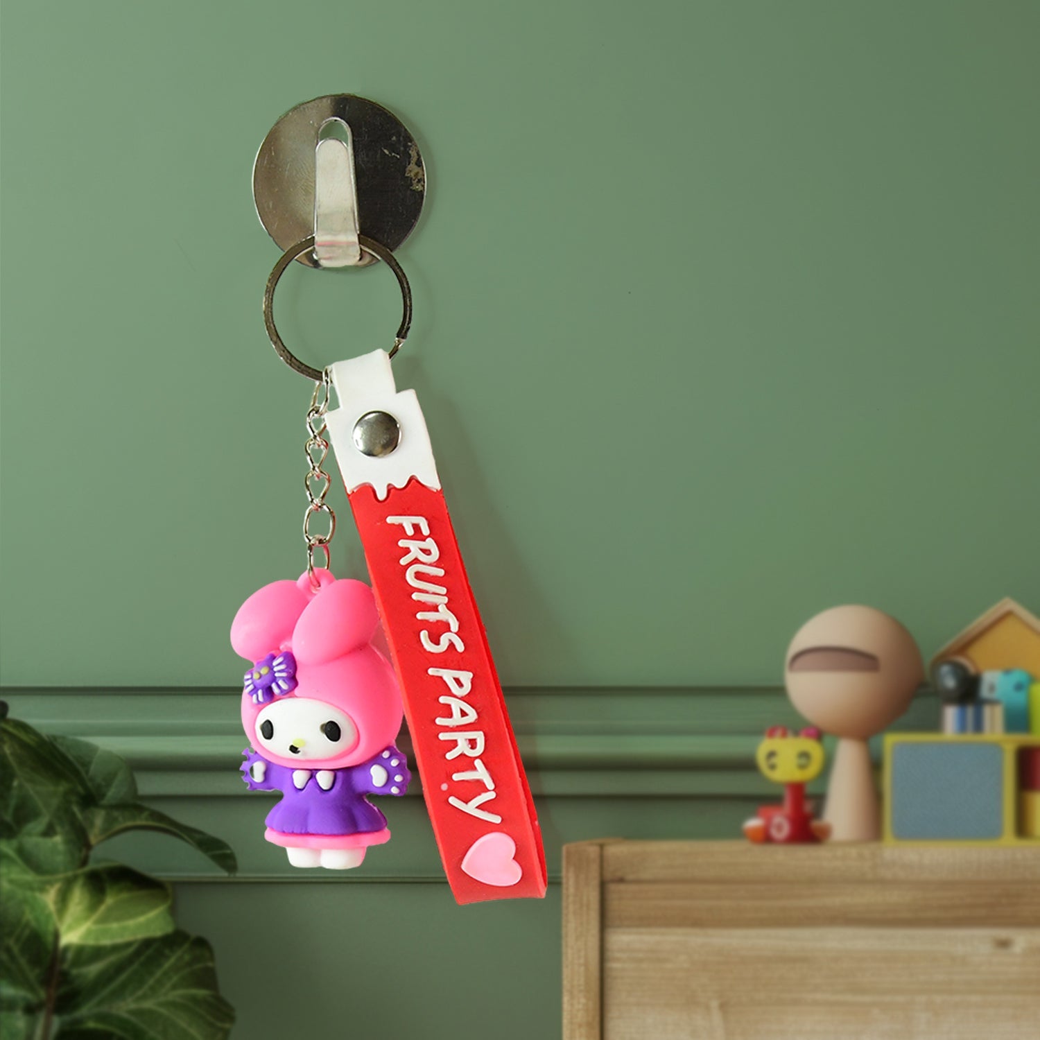 Cute Cartoon Silicone 3D Key Chain with Metal Hook & Strap (Pack of 1)