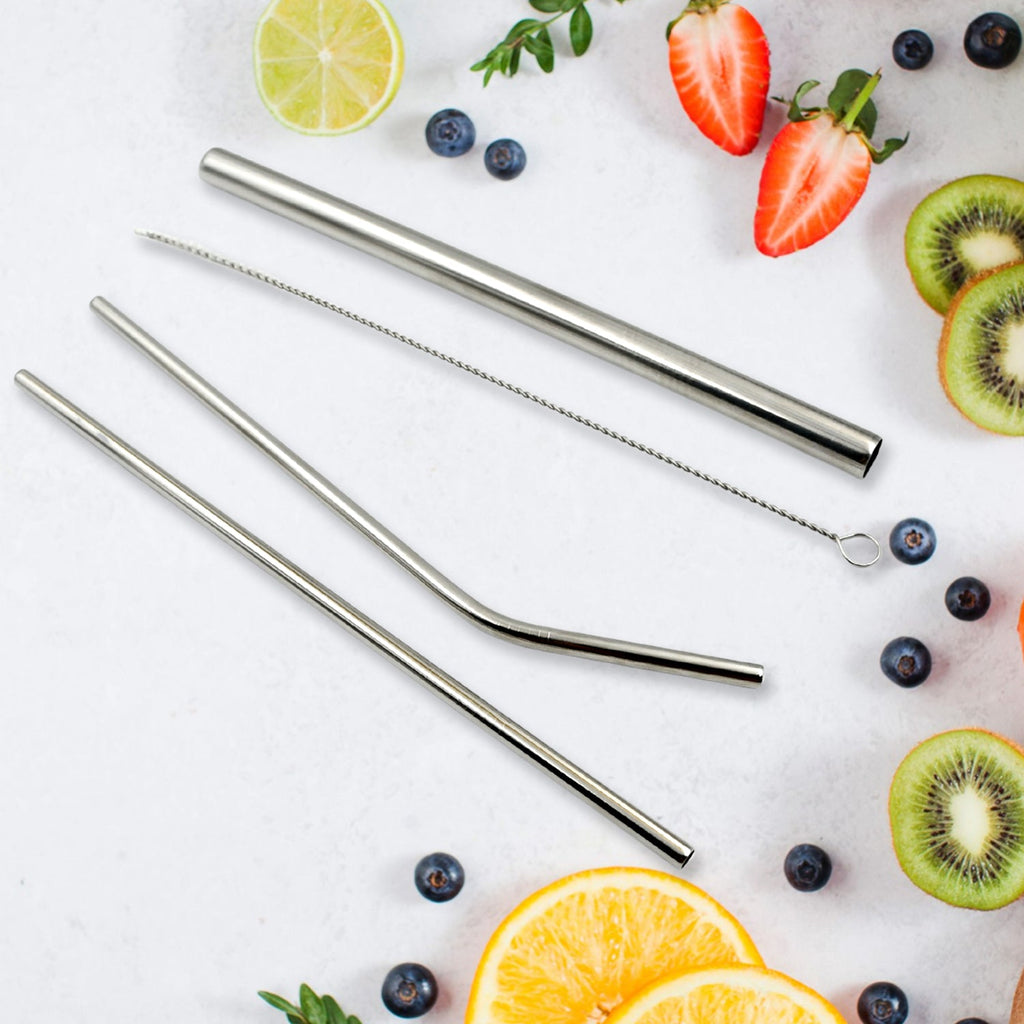 Reusable Stainless Steel Straws with Case for Drinking (4 Pc, Eco-Friendly)