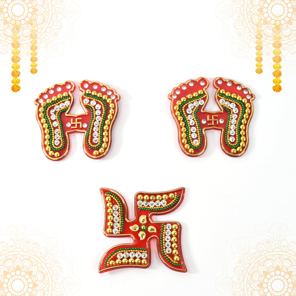 Decorative Laxmi Charan (Pagla) & Swastik Combo Set (3pc Set)