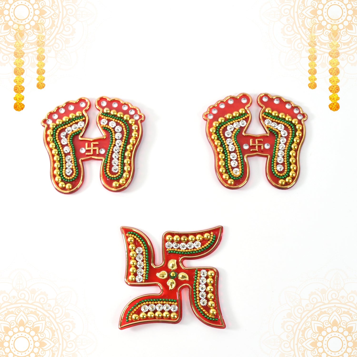 Decorative Laxmi Charan (Pagla) & Swastik Combo Set (3pc Set)
