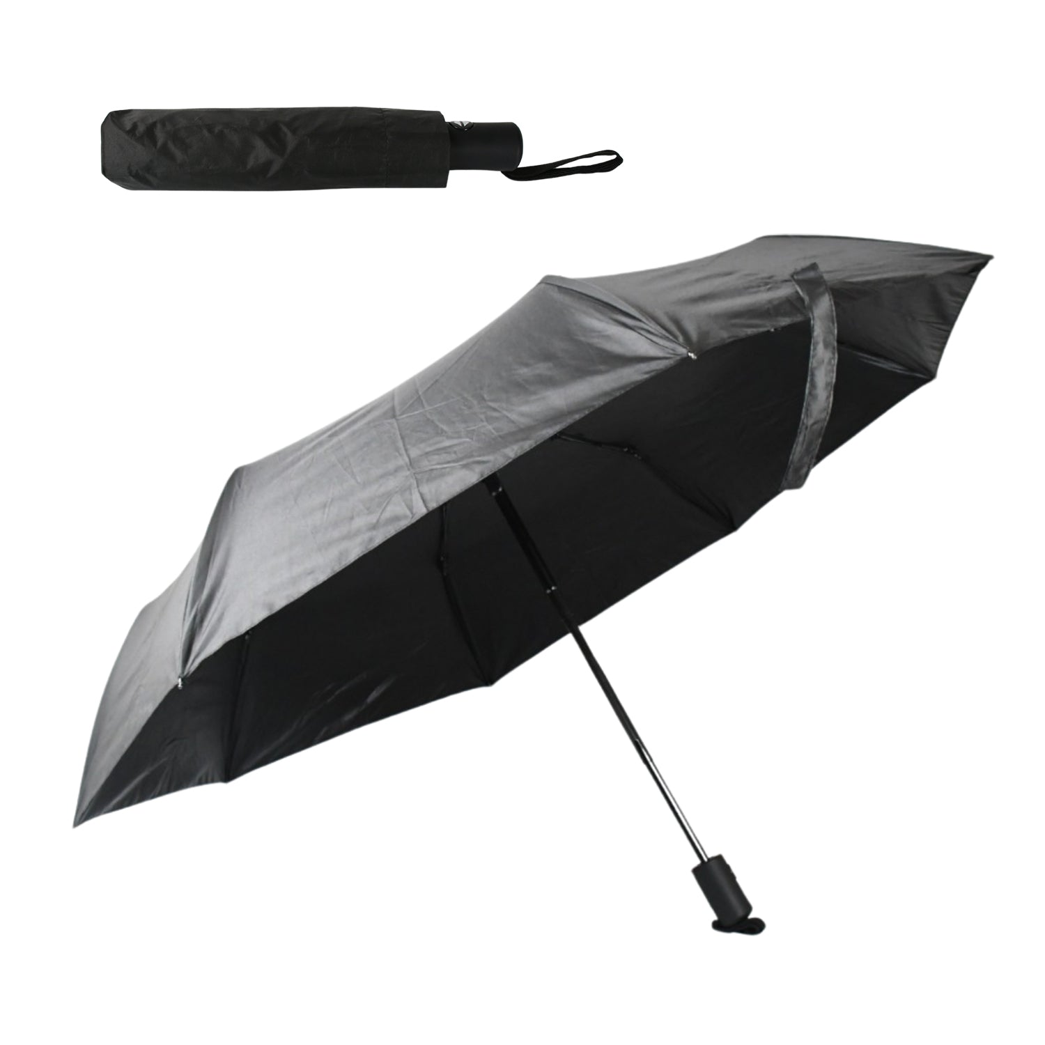 2 Fold Manual Umbrella – Wind, Sun & Rainproof with Steel Shaft & Wrist Strap