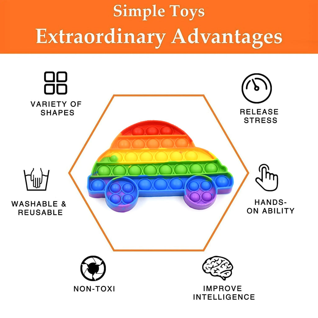 Fidget Toy Push  Bubble Fidget Sensory Toy for Kids and Adults Fidget per Stress Reliever Sensory Fidget pers (Butterfly & Car Shape / 1 Pc)