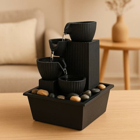 4-Bowl Indoor Tabletop Water Fountain with Decorative Pebbles