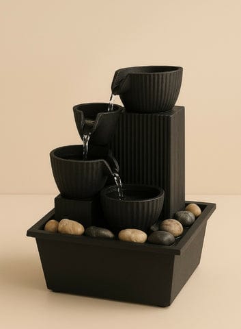 4-Bowl Indoor Tabletop Water Fountain with Decorative Pebbles