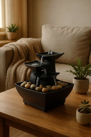 ZenFloW 3-Tier Indoor Tabletop Water Fountain with Decorative Stones